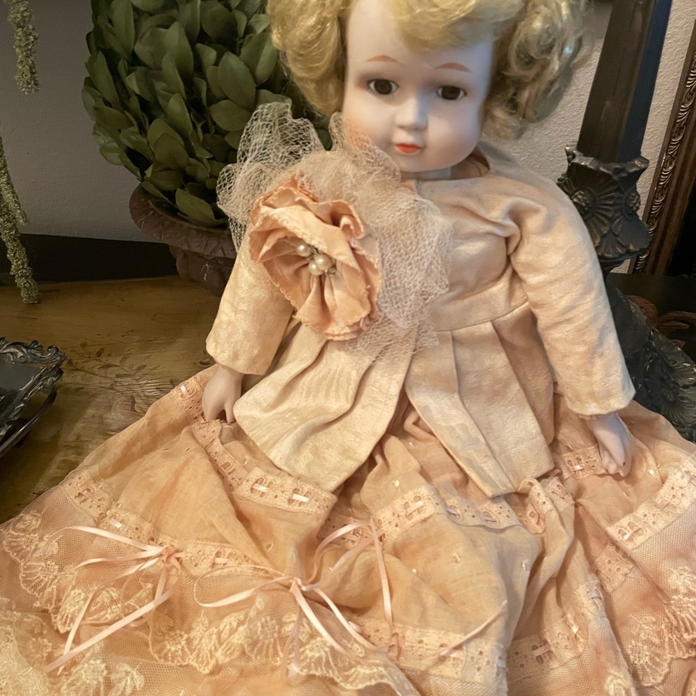 Vintage Style Doll with Peach Dress